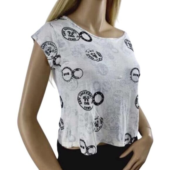 Vintage Y2K Zara Printed Slouchy Semi Cropped Short Sleeve Top - Picture 1 of 8